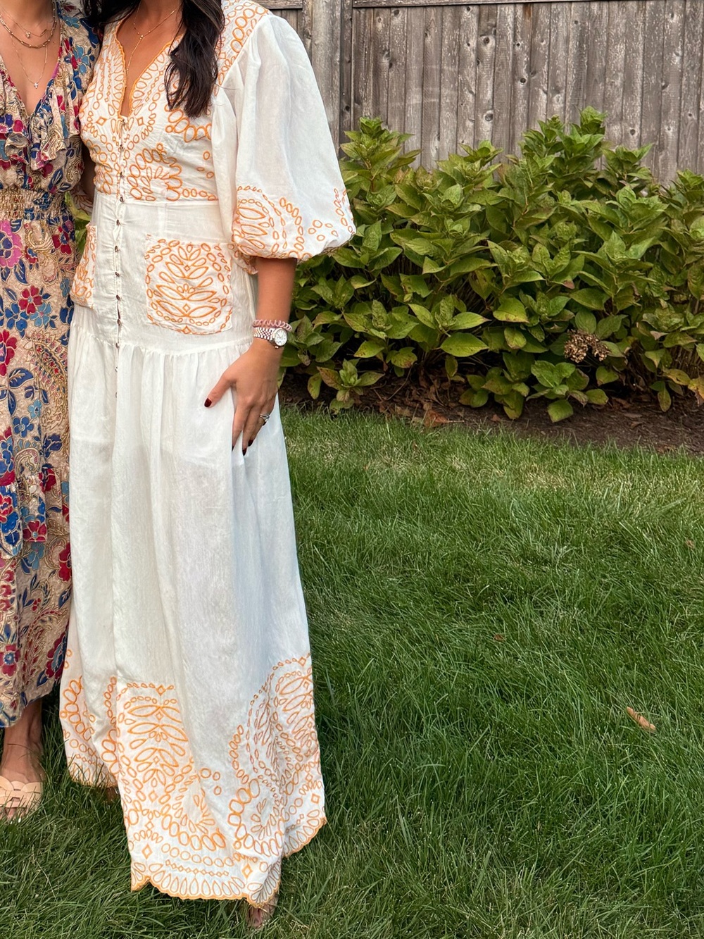 Keepsake the Label “Without me” White and Orange Embroidered Maxi Dress